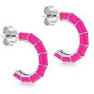 The Love Silver Collection Sterling Silver 3Mm X 16.5Mm Pink Enamel Half-Hoop Stud Earrings