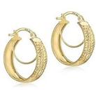 Love Gold 9Ct Yellow Gold Diamond Cut Double-Hoop Creole Earrings
