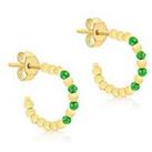 Love Gold 9Ct Yellow Gold Green Round Czs Open Hoop Stud Earrings