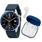 Harry Lime Series 27 Navy Silicone Strap Smart Watch With Blue True Wireless Earphone In Charging Ca