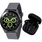 Harry Lime Fashion Smart Watch In Grey Featuring Black True Wireless Earbuds In Charging Case