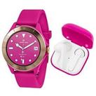 Harry Lime Series 7 Pink Silicone Strap Smart Watch With Pink True Wireless Earphones In Charging Ca