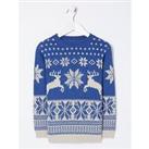Fatface Boys Family Deer Christmas Knitted Jumper - Blue