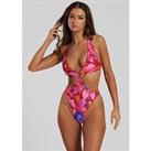 South Beach Electric Flower Print Cut Out Ring Decal Swimsuit