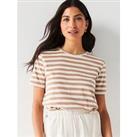 Everyday The Essential Stripe Crew Neck T-Shirt - Brown/White