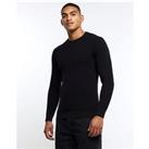 River Island Long Sleeve Muscle Fit Baby Rib Crew Jumper - Black