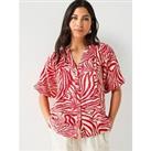 V By Very Short Sleeve Crinkle Button Through Blouse - Red