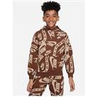 Nike Junior Kids Printed Pullover Hoodie - Brown