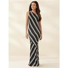 Michelle Keegan One Shoulder Stripe Midaxi Dress - Black/Multi