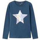Name It Girls Sequin Star Long Sleeve Tshirt - Insignia Blue