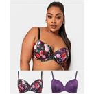 Yours 2Pk Floral Padded T Shirt Bra - Purple