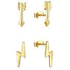 The Love Silver Collection Sterling Silver Arrow & Lightning Bolt Stud Earrings Set