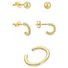 The Love Silver Collection 18Ct Gold Plated Stud Hoop, Ball Stud And Cuff Set Of Earrings