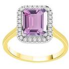Love Gem Reeva 9Ct Gold Natural Pink Amethyst 10X8Mm Emerald Cut 0.25Ct Lab Grown Diamond Ring