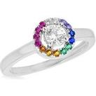 The Love Silver Collection Sterling Silver Rhodium Plated Multi-Coloured Cz 8Mm Disc Ring