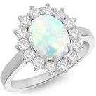 The Love Silver Collection Sterling Silver Rhodium Plated Oval Synthetic Opal And White Cz 12Mm X 14