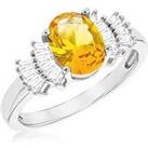 The Love Silver Collection Silver Rhodium Plated Oval Citrine And Cz Ring