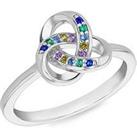 The Love Silver Collection Sterling Silver Rhodium Plated Trinity Knot Multi Coloured Cz Ring