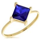 Love Gold 9Ct Yellow Gold Blue 6Mm X 6Mm Princess Cut Cz Solitaire Ring