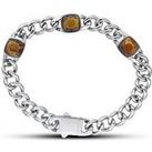The Love Silver Collection Stainless Steel Curb With Tigers Eye Station Bracelet