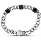 The Love Silver Collection Stainless Steel Curb With Black Agate Station Bracelet