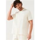 Farah Astro Short Sleeve Waffle Relaxed Pocket Shirt - Off White