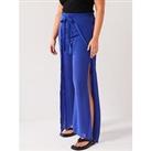 V By Very Curve Crinkle Split Front Wrap Trouser - Blue