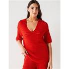 V By Very Trophy Neck Short Sleeve Crochet Jumper Coord - Red