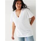 V By Very Curve V Neck Fluted Sleeve T-Shirt - White