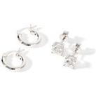 The Love Silver Collection Sterling Silver Set Of Two 12Mm Hoop & 5Mm Cubic Zirconia Stud Earrin