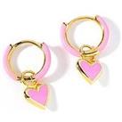 The Love Silver Collection Gold Plated Sterling Silver Pink Enamel Removable Heart Charm 10Mm Hoop E