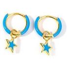The Love Silver Collection Gold Plated Sterling Silver Blue Enamel Removable Star Charm 10Mm Hoop Ea