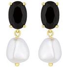 Jon Richard Gold Plated Cubic Zirconia Jet Stone And Pearl Drop Earrings