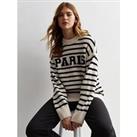 New Look Off White Stripe Knit Paris Logo Jumper