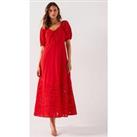 V By Very Broderie Cotton Midi Dress - Red