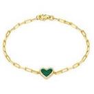 The Love Silver Collection 18Ct Gold Plated Sterling Silver Malachite Charm Link Bracelet
