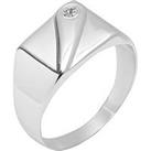 The Love Silver Collection Sterling Silver Rectangle Signet Ring With Cz Detailing