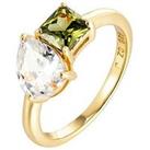The Love Silver Collection 18Ct Gold Plated Sterling Silver White And Peridot Toi Et Moi Cz Ring