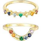 The Love Silver Collection 18Ct Gold Plated Sterling Silver Set Of 2 Rainbow Cz Rings