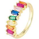 The Love Silver Collection 18Ct Gold Plated Sterling Silver Baguette Multicoloured Cz Stones Ring