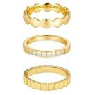 The Love Silver Collection 18Ct Gold Plated Sterling Silver Set Of Three Bobble, Cz And Ribbed Rings