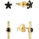 The Love Silver Collection Set Of Two 18Ct Gold Plated Sterling Silver Black Enamel Bar Stud & C