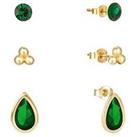 The Love Silver Collection Set Of Three 18Ct Gold Plated Sterling Silver Emerald Cz Teardrop, Classi