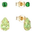 The Love Silver Collection 18Ct Gold Plated Sterling Silver Green Teardrop Stud & Emerald Studs