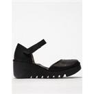Fly London Biso Rounded Toe Leather Heeled Shoes - Black