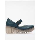 Fly London Baxe Strap Front Wedged Shoes - Petrol