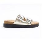 River Island Wide Fit Double Buckle Sandal - Gold