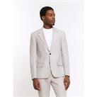 River Island Linen Single Breasted Notch Slim Suit Jacket - Cream