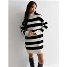 New Look Stripe Knit High Neck Mini Dress - Off White