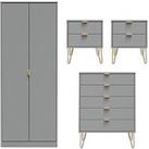 Swift Andie 4 Piece Ready Assembled Package - 2 Door Wardrobe, 5 Drawer Chest And 2 Bedside Chests -